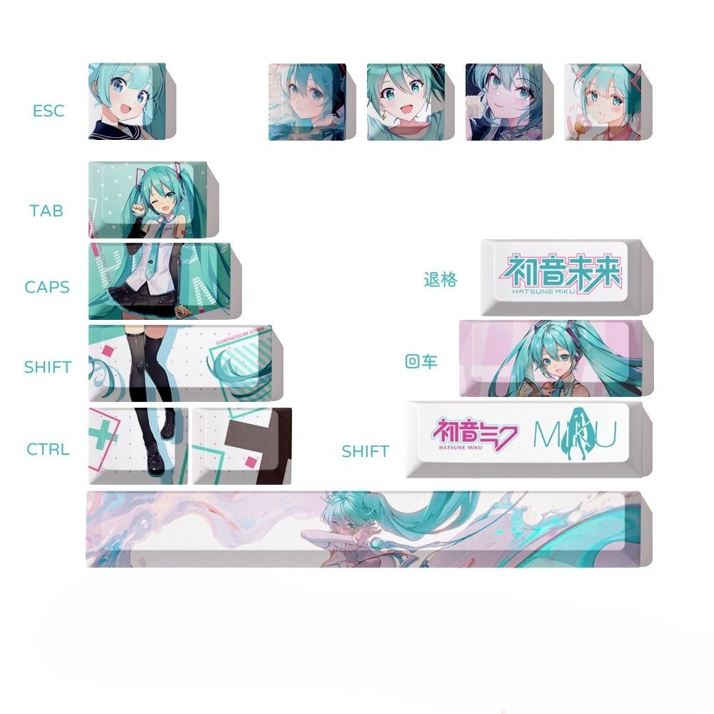 Gaming Keyboard Mechanical - Hatsune Miku Keycaps, OEM Height PBT