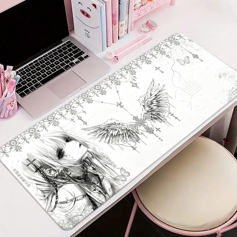 Gaming Keyboard Esports - Leather Mousepad Black White Anime Aesthetics