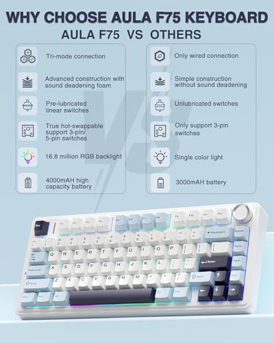 AULA F75 75% Wireless Mechanic - Gaming Keyboard Hot Swappable 评论和价格